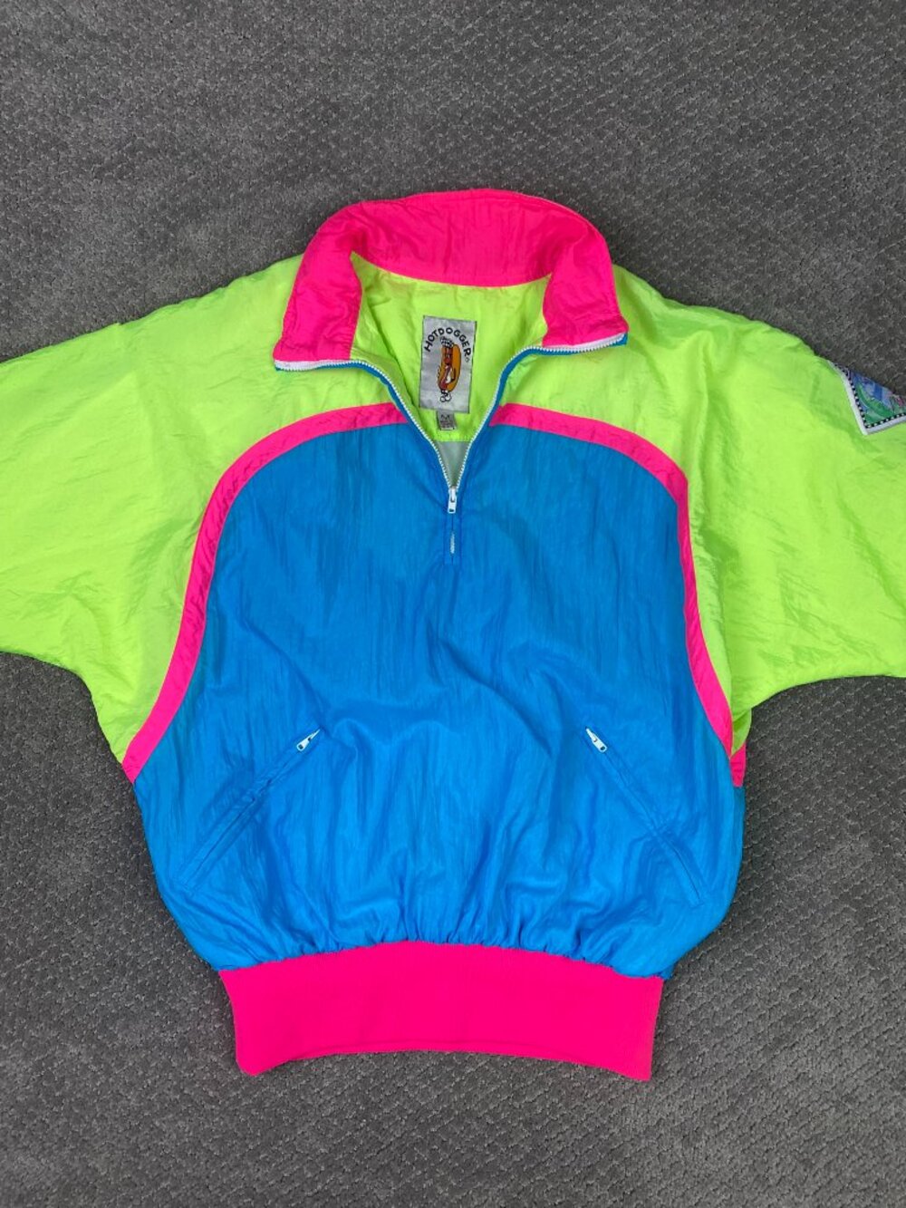 Vintage Hotdogger Jacket Unisex Mens Womens Medium Colorblock Windbreaker 80s - Picture 2 of 12